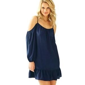 Lilly Pulitzer Women’s S Navy Blue Silk Candice Cold Shoulder Mini Dress